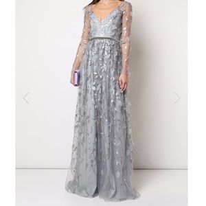 Marchesa Notte Metallic Leaf Embroidered Gown size 16